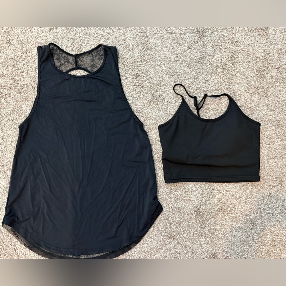 Mono B Black Lace-Trim Athletic Tank & sports Bra